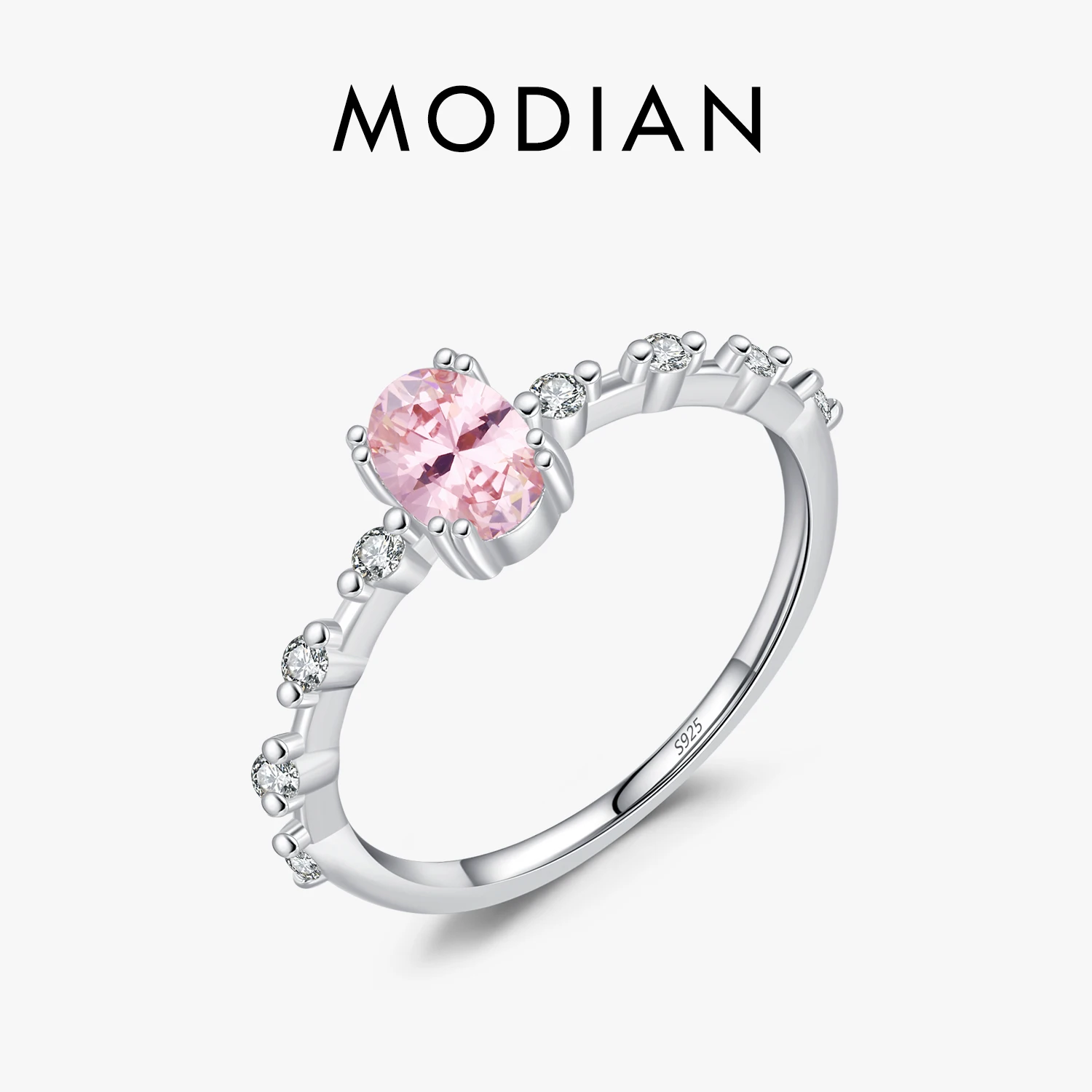 MODIAN 925 Sterling Silver Solitaire Engagement Basic Oval CZ Rings For Women White Gold Plated Original Statement Jewelry 1