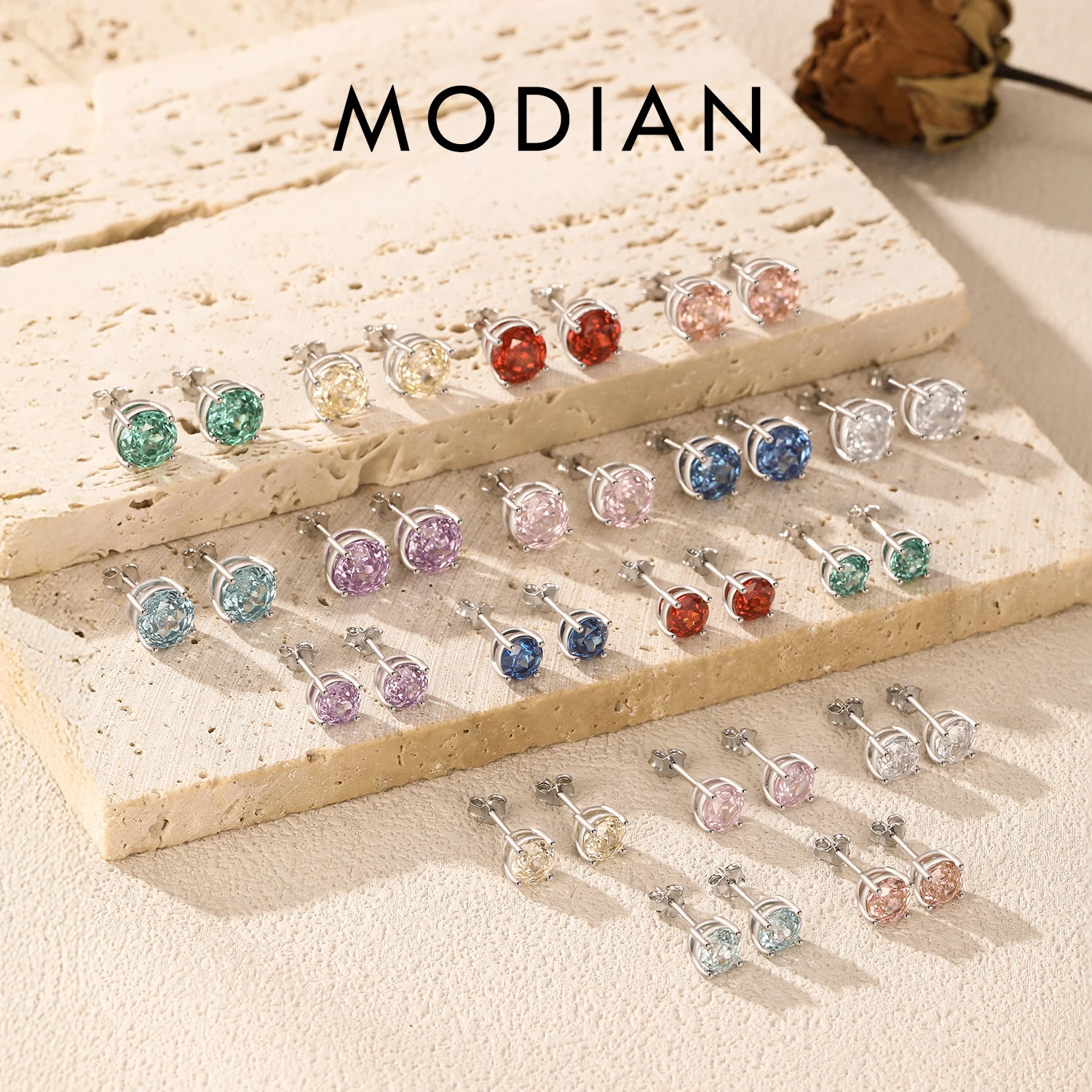 MODIAN Multicolor 925 Sterling Silver Rose Cut Round Zirconia Earrings Paraiba Color Fashion Stud Earrings For Women Jewelry 1