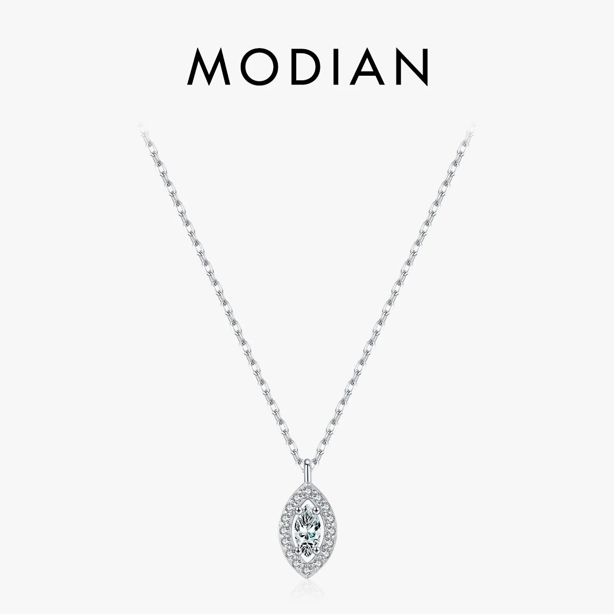MODIAN 925 Sterling Silver Rhombus Sparkling Zirconia Pendant Necklace Trendy Gold Color Link Chain For Women Fine Jewelry Gifts 1