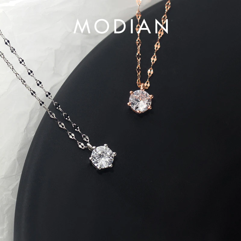 Modian Fashion Wedding Sparkling AAA Zircon Classic 925 Sterling Silver Geometric Pendant Necklace for Women Fine Jewelry Bijoux 1