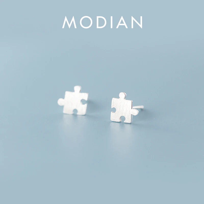 Modian Fashion 925 Sterling Silver Tiny Puzzle Frosted Small Stud Earrings For Women Girl Sterling Silver Fine Korean Jewelry 1
