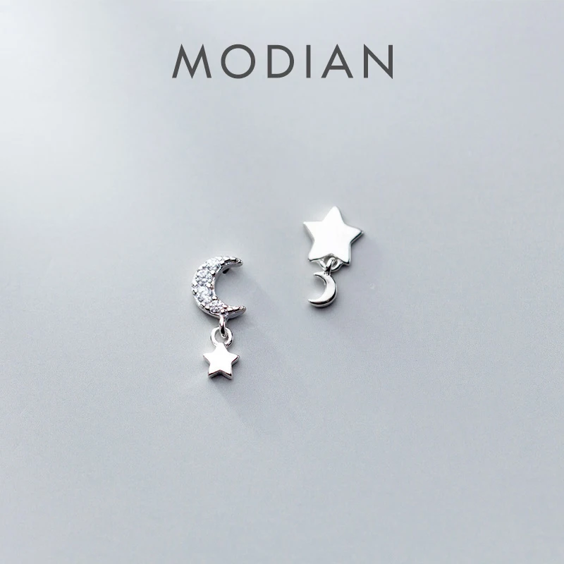 Modian Moon Clear CZ Swing Stud Earrings Sparkling Stars 925 Sterling Silver Charm Exquisite Studs Ear For Women Fine Jewelry 1