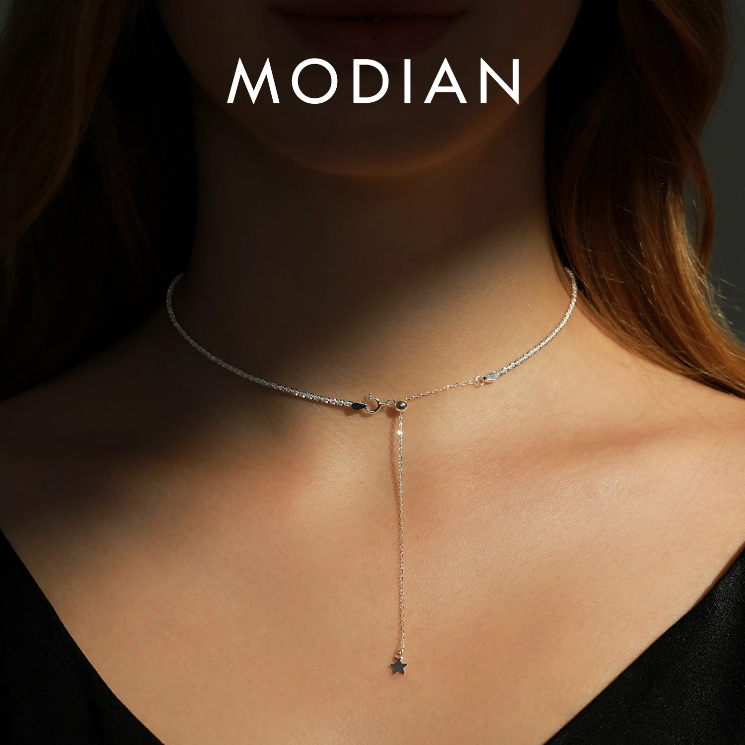 MODIAN 925 Sterling Silver Sparkling Gypsophila Y Shape Necklaces For Women Stars Choker Necklace Trendy Jewelry Gifts 1