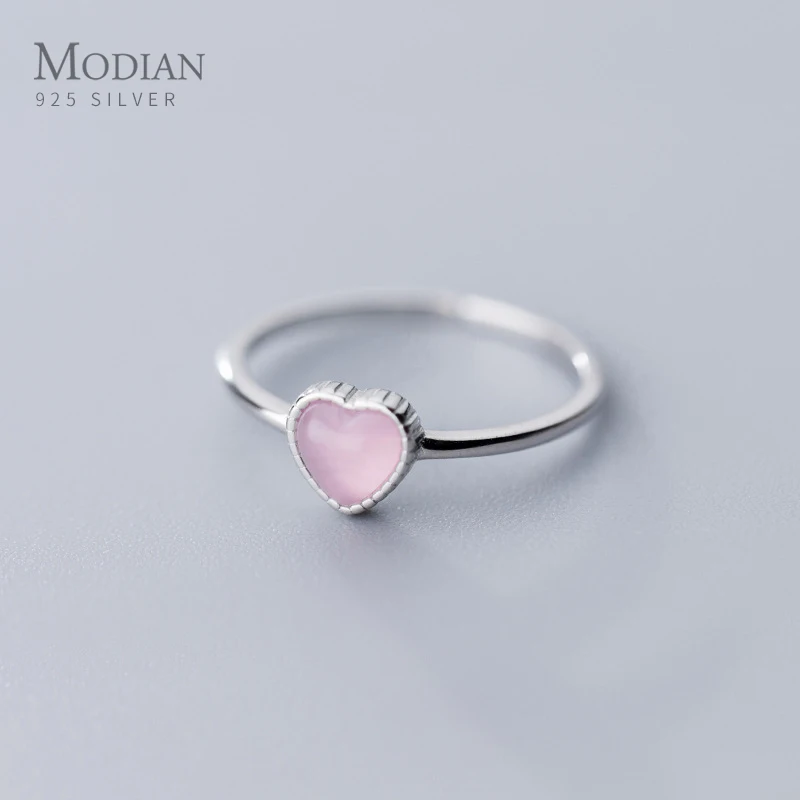 Modian Genuine 925 Sterling Silver Romantic Pink Opal Hearts Rings for Women Adjustable Open Finger Ring Fashion Fine Jewelry 1