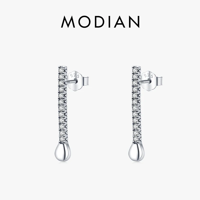 MODIAN Authentic 925 Sterling Silver Delicate Sparkle Zircon Long Stud Earrings For Women Wedding Engagement Fine Jewelry Bijoux 1