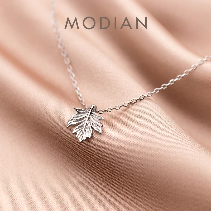 Modian Silver & Gold Color Simple Tiny Maple Leaf Necklaces Pendant Luxury Match 925 Sterling Silver Fashion Jewelry For Women 1