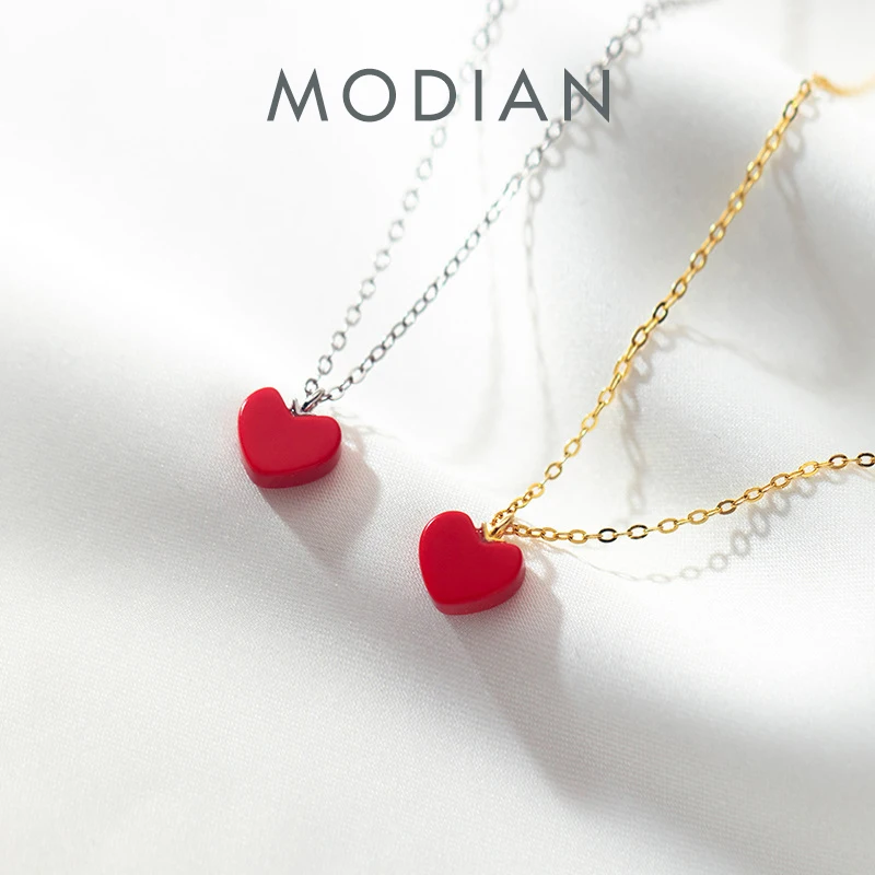 Modian Authentic 925 Sterling Silver Romantic Sweet Red Love Hearts Pendant for Women Adjustable Necklace Fine Jewelry 2020 New 1