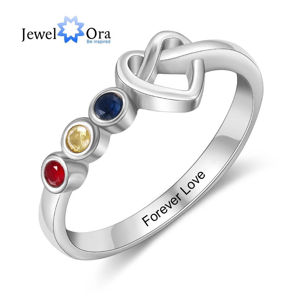 JewelOra Personalized Engraving Heart Knot Rings for Women Customized 2-4 Birthstones Finger Ring Christmas Gifts for Mother 1