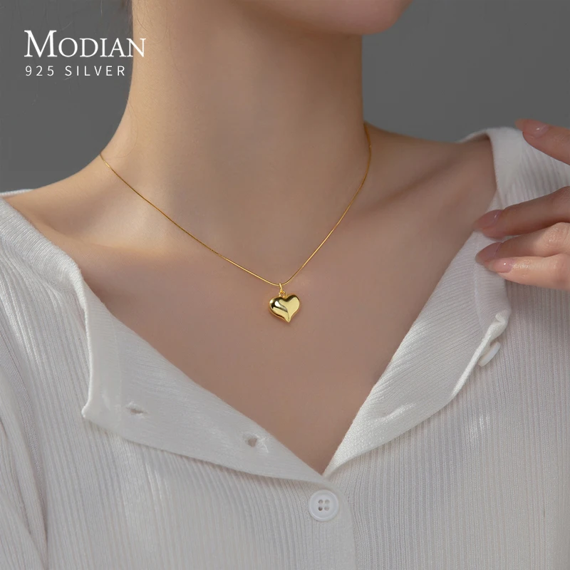 MODIAN Classic 925 Sterling Silver Romantic Heart  Chain Link Pendant Necklaces for Women Fine Jewelry Valentine's Day Gifts 1
