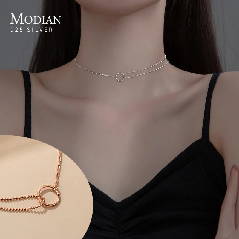 MODIAN Geometric Short Choker Necklace Soldi 925 Sterling Silver Europe Fashion Female Necklaces For Women Party Fine Jewelry 1