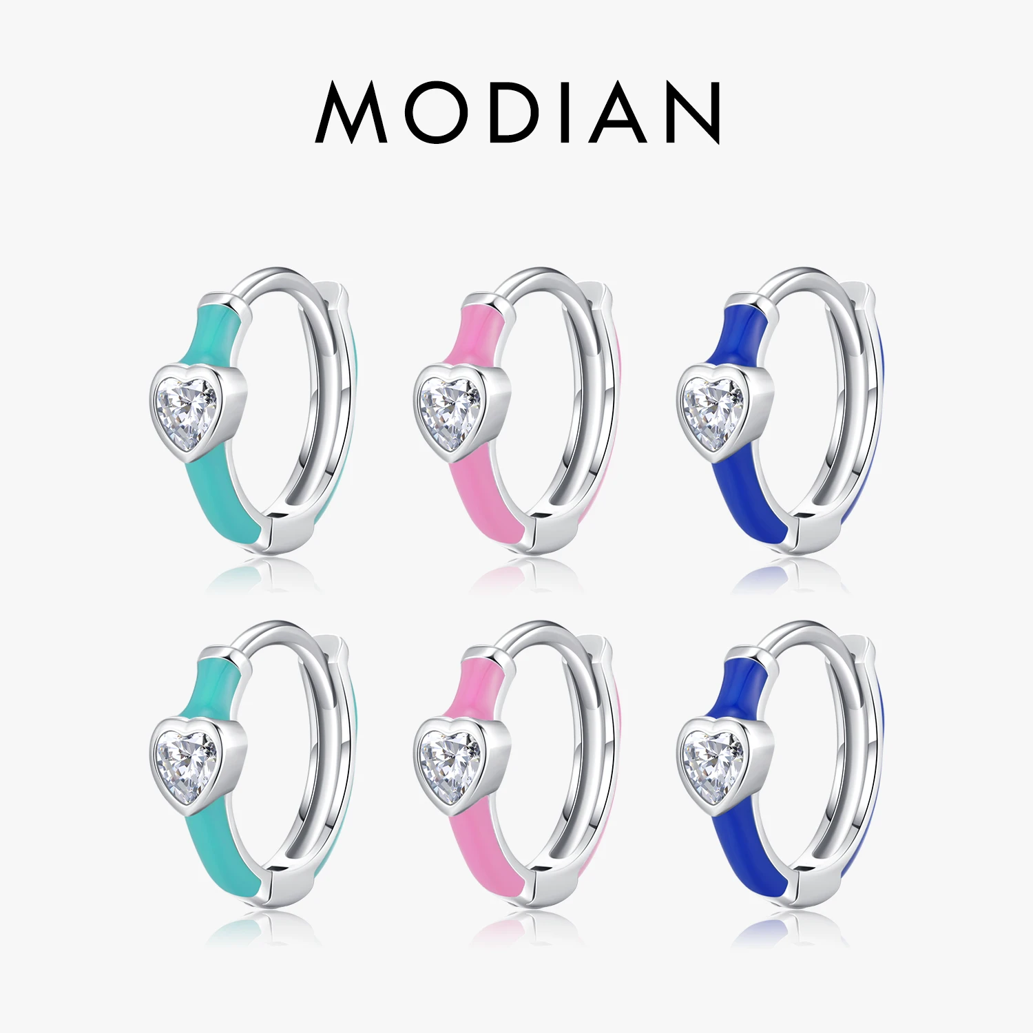 MODIAN 925 Sterling Silver Klein Blue Enamel Hearts Hoop Earrings Romantic CZ Small Ear Buckles For Women Wedding Jewelry 1