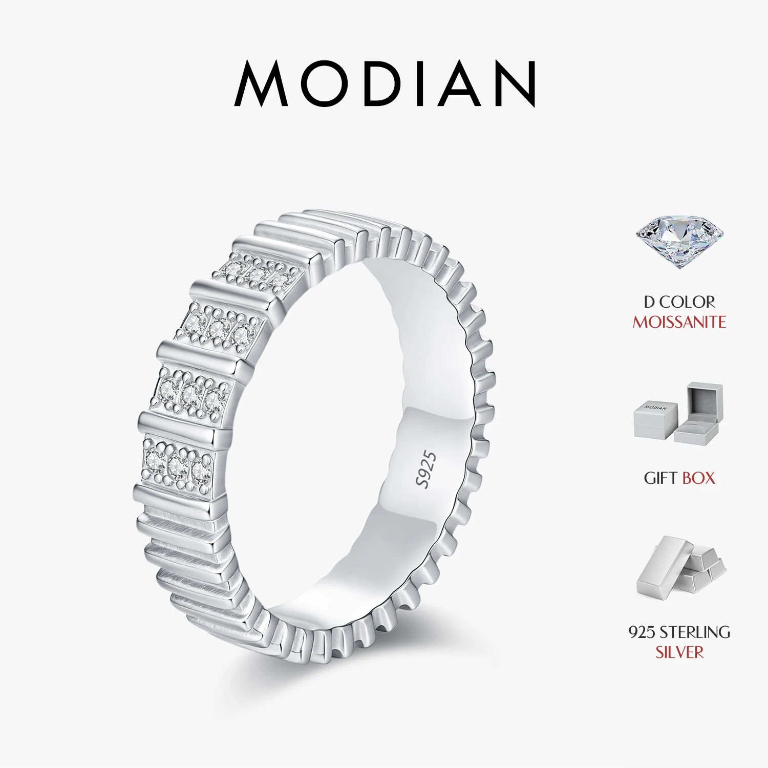 MODIAN Exquisite D Color Moissanite Ring 925 Sterling Silver Fashion Stackable Eternity Band Rings For Women Fine Jewelry 1