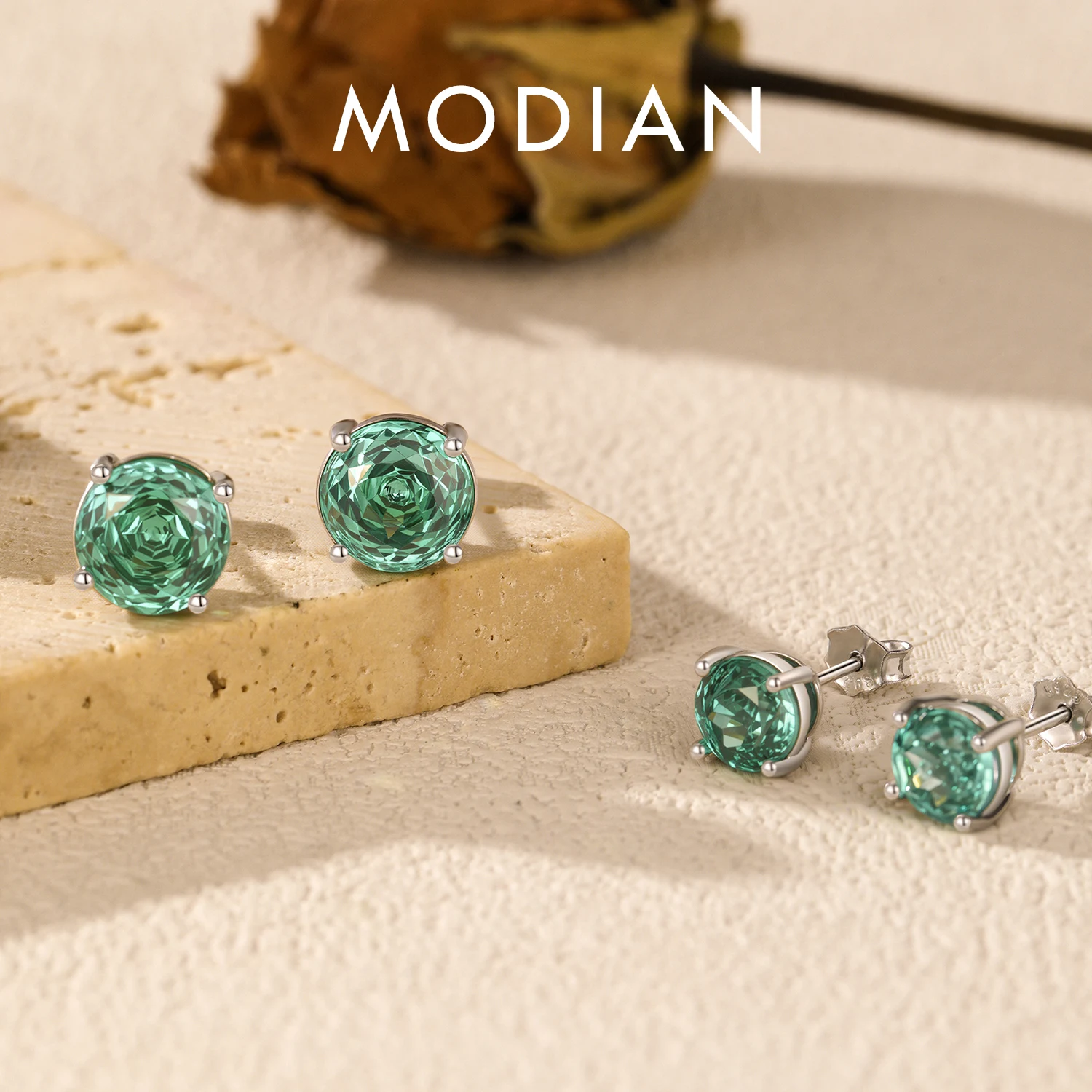 MODIAN Fresh Paraiba Color Round CZ Ear Studs 925 Sterling Silver Delicate Rose Cut Stud Earrings For Women Fine Jewelry 1