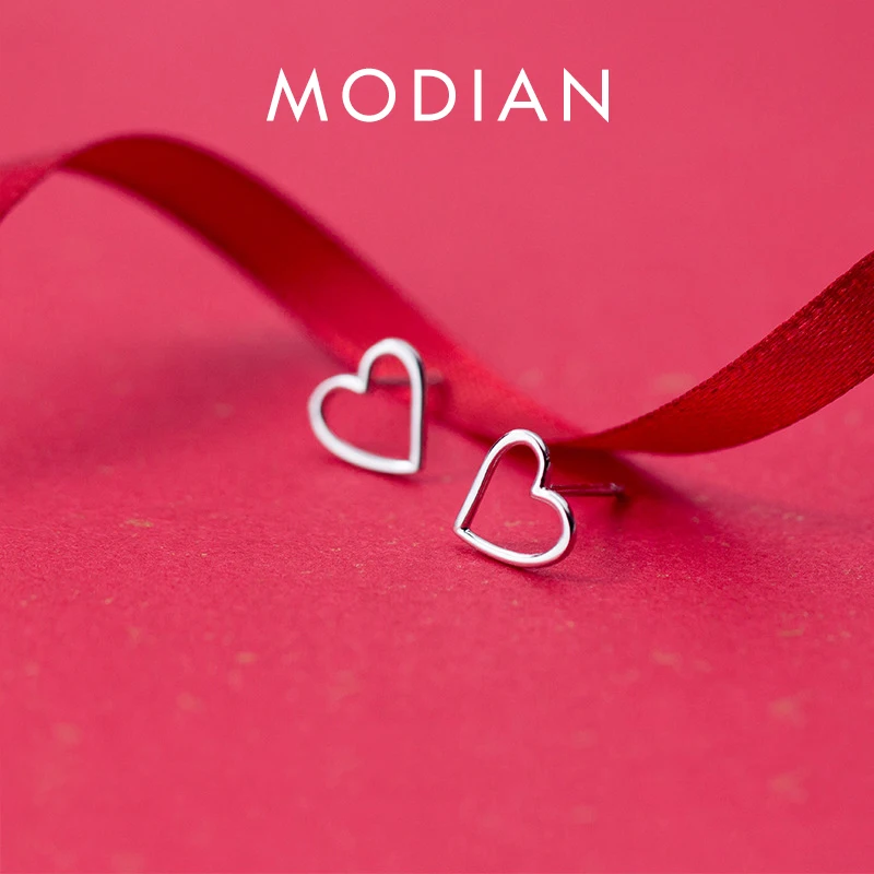 Modian Hollow Out Love Hearts Stud Earring for Women Genuine Sterling Silver 925 Anti-Allergy Ear Pin Fine Jewelry 2020 Design 1