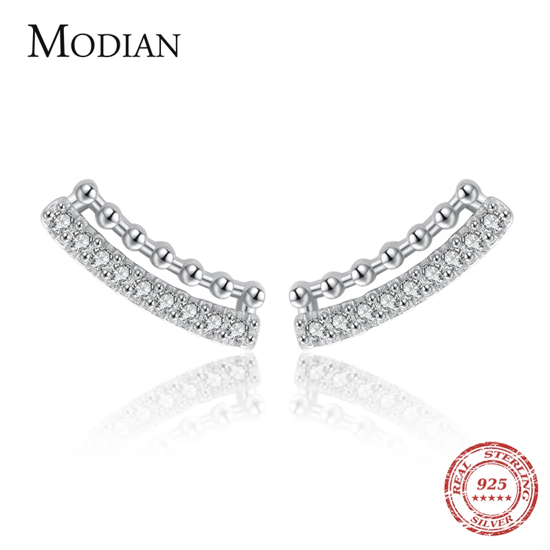 Modian Minimalism Bead Fashion Stud Earring 925 Sterling Silver Cubic Zirconia Elegant Earrings For Women Fine Jewelry Bijoux 1
