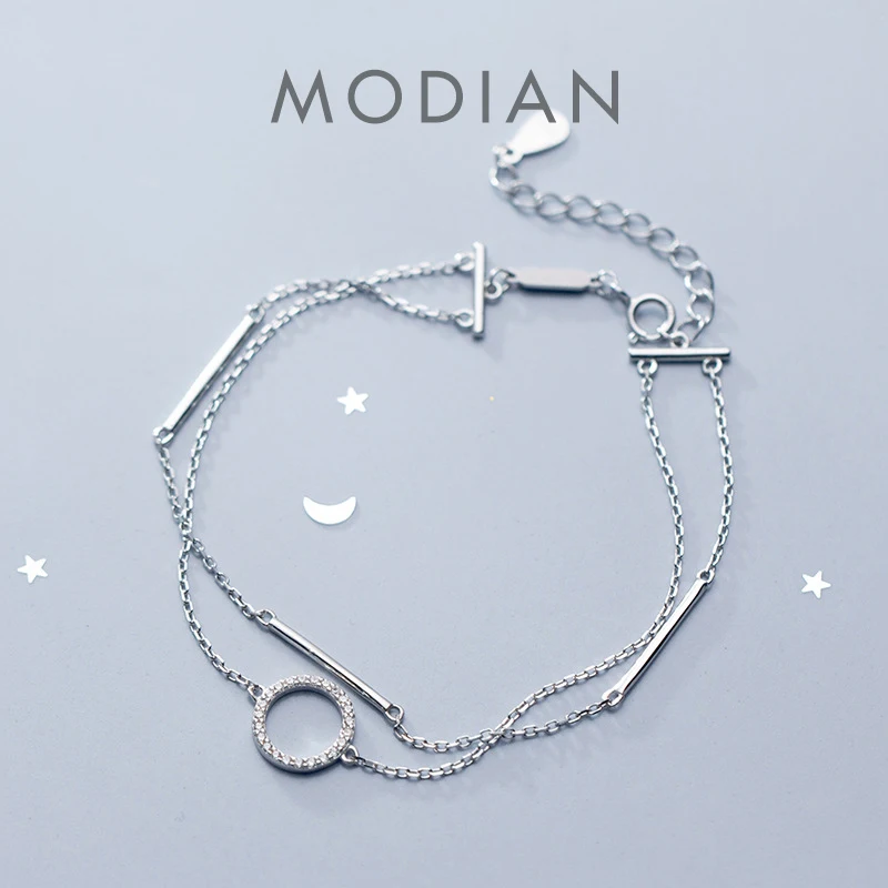 Modian 925 Sterling Silver Geometric Stick Radiant Zircon Round Bracelet for Women Adjustable Link Chain Original Fine Jewelry 1
