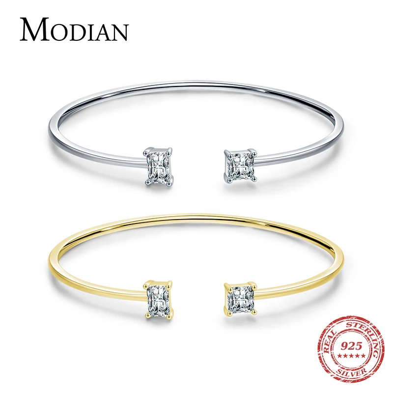MODIAN 925 Sterling Silver Luxury Asymmetry Sparkling AAAAA Zirconia Open Size Bangle Bracelet For Women Wedding Fine Jewelry 1