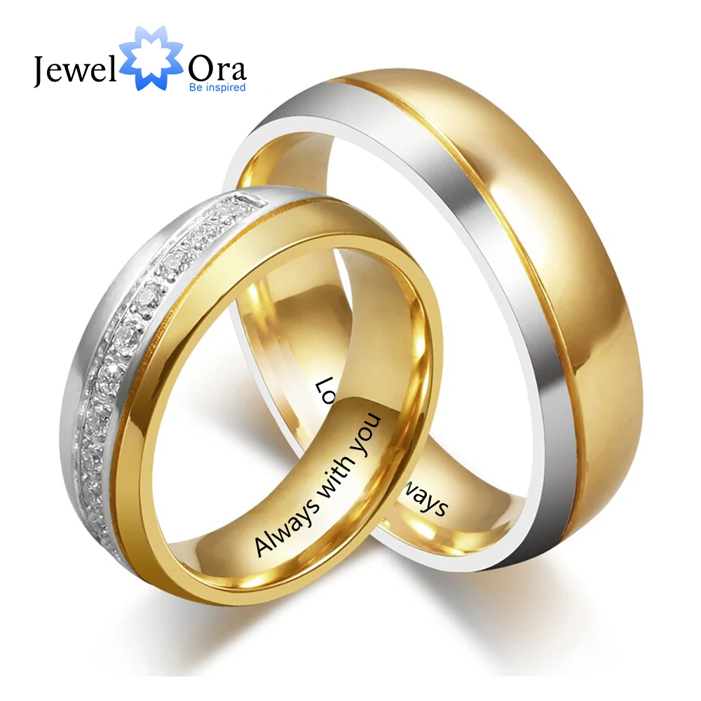 Customized Name Engraving Wedding Engagement Rings for Women Men Personalized Couple Rings with Zirconia Anniversary Gift 1