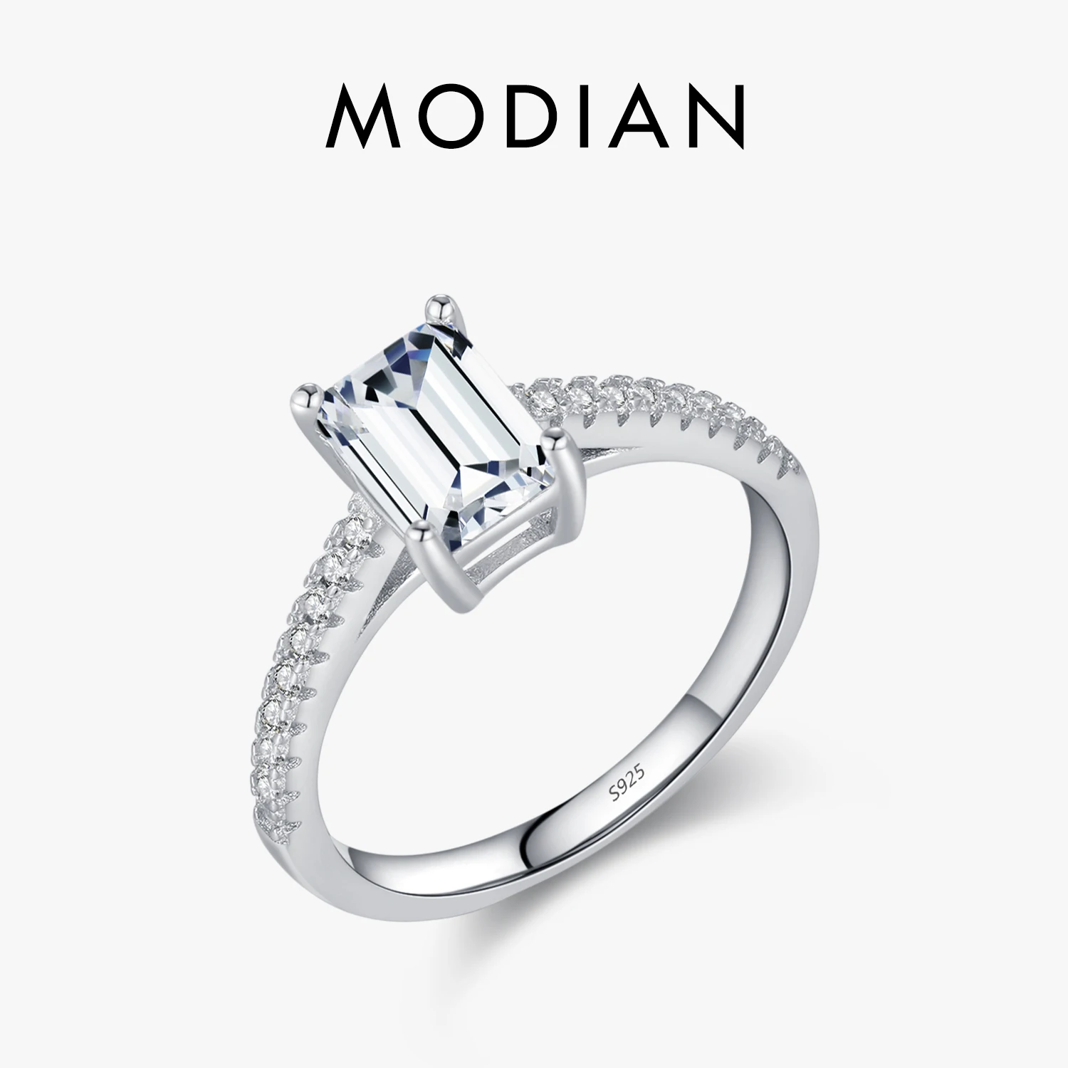 MODIAN 925 Sterling Silver Luxury Emerald Cut Rectangle CZ Wedding Ring Classic Engagement Fine Jewelry For Women Gifts 1