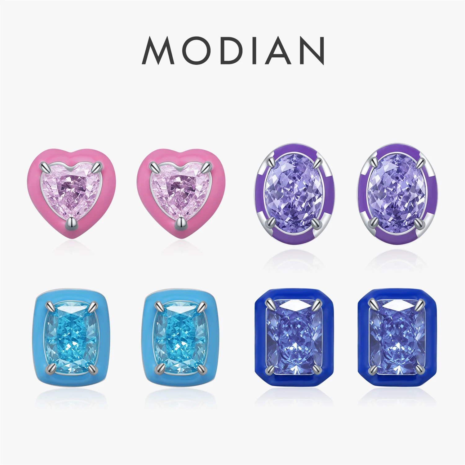MODIAN Heart Oval Multicolor Enamel Earrings 925 Sterling Silver Luxury Crushed Ice Cut CZ Stud Earrings For Women Fine Jewelry 1