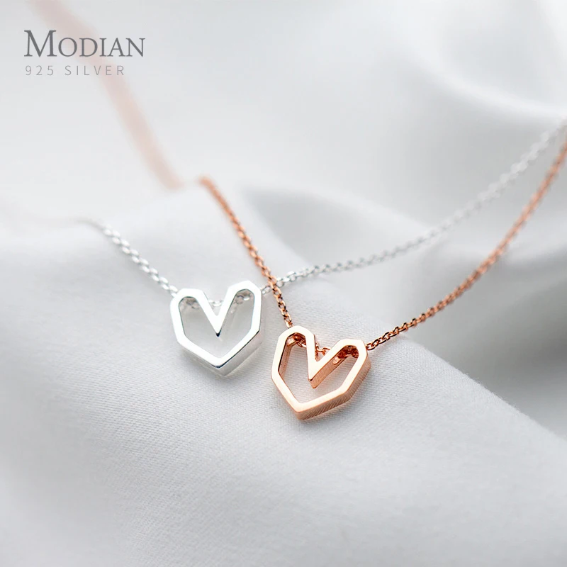 Modian Rose Gold Color Geometric Heart Choker Necklace Charm Sexy 100% 925 Sterling Silver Pendant For Women Party Jewelry Gift 1