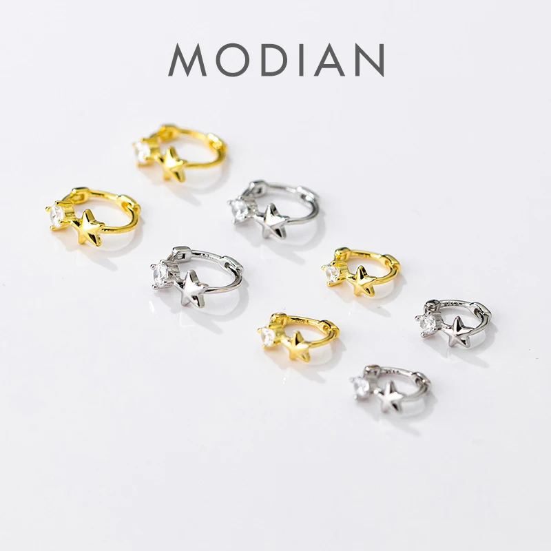 Modian Real 925 Sterling Silver Clear CZ Simple Tiny Star Hoop Earrings for Women Girl Fashion Earrings Korea Style Fine Jewelry 1