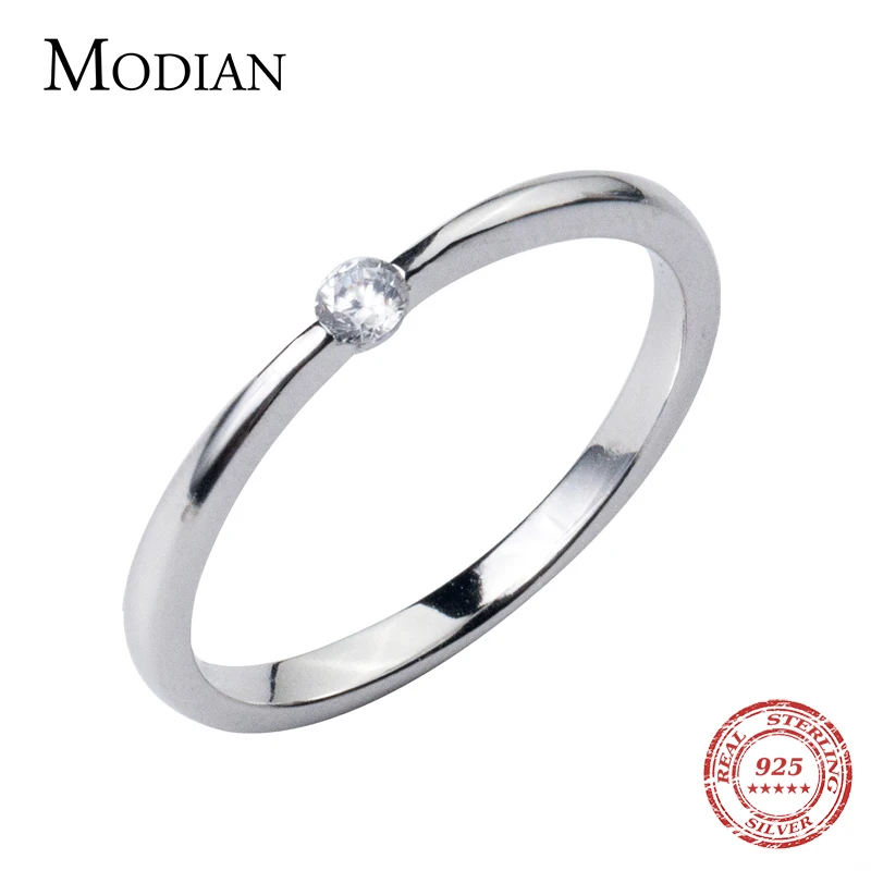 Modian Classic Tiny Shiny Zircon Stackable Slim Ring for Women Authentic 925 Sterling Silver Simple Ring Fine Jewelry 2020 New 1