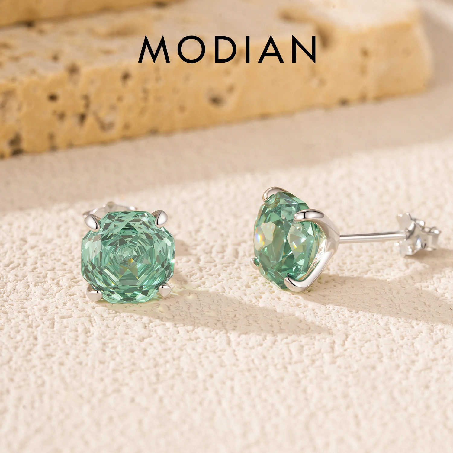 MODIAN 925 Sterling Silver Fresh Octagon Paraiba Color Rose Cut Zircon Stud Earrings For Women And Men Fine Jewelry 1