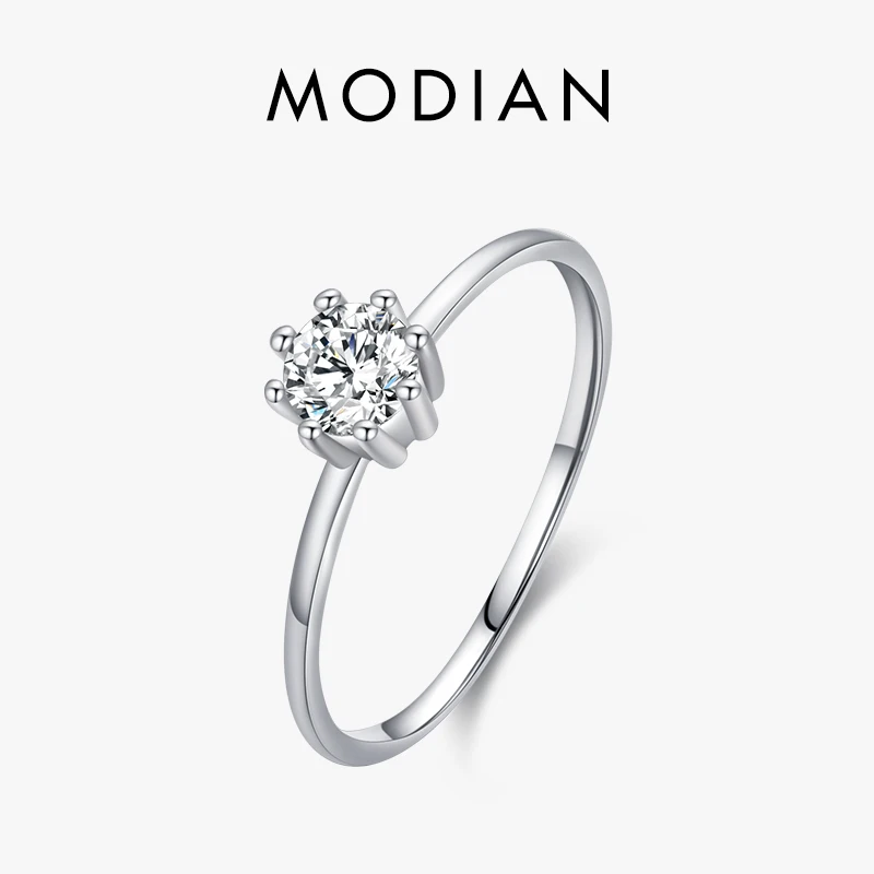 Modian 925 Sterling Silver Shining Exquisite Classic Clear 4mm CZ Finger Ring For Women Promise Ring Fine Jewelry Wedding Gift 1
