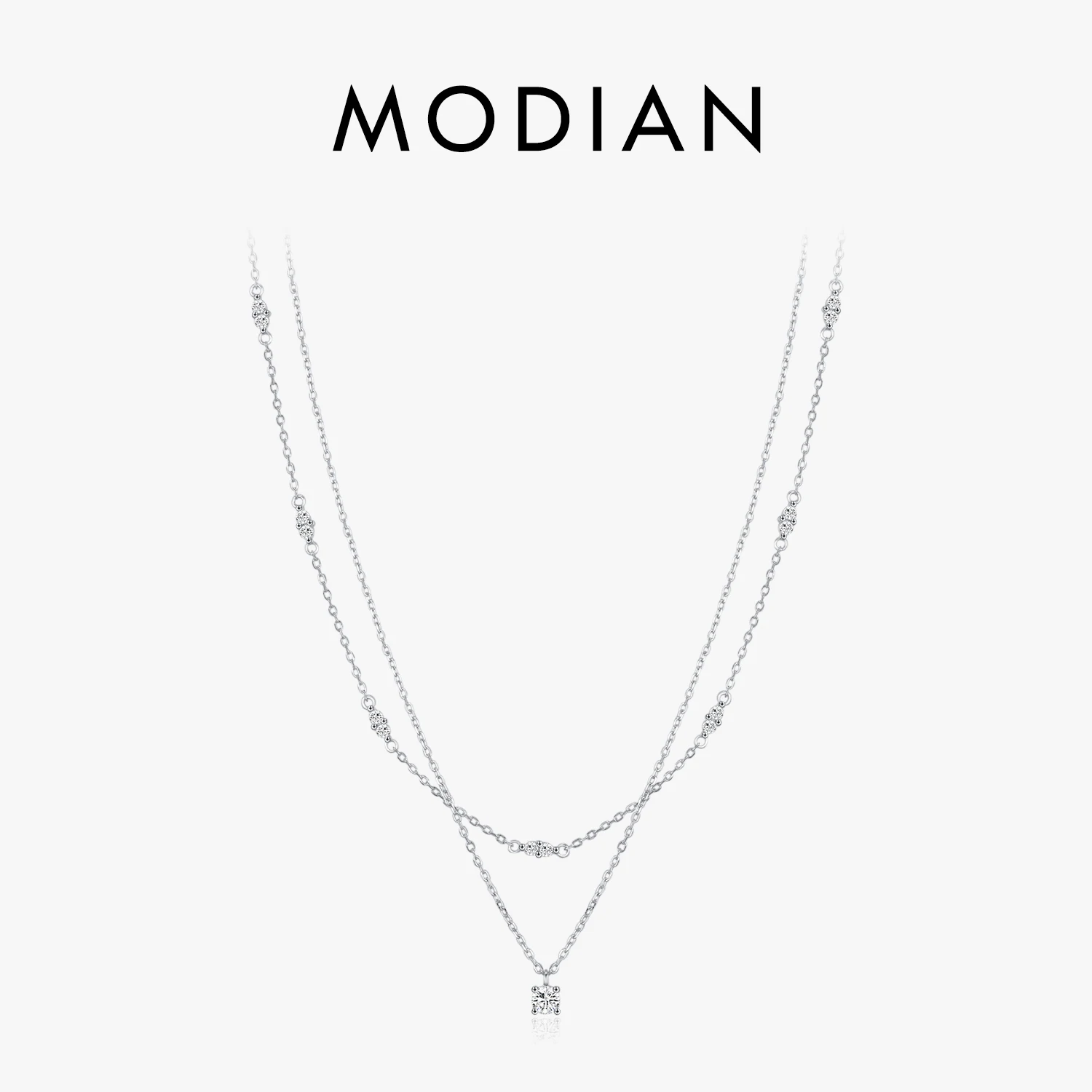 MODIAN Moissanite D Color Double Layer Pendant Necklace 925 Sterling Silver Round Stylish Choker Necklace For Women Jewelry 1