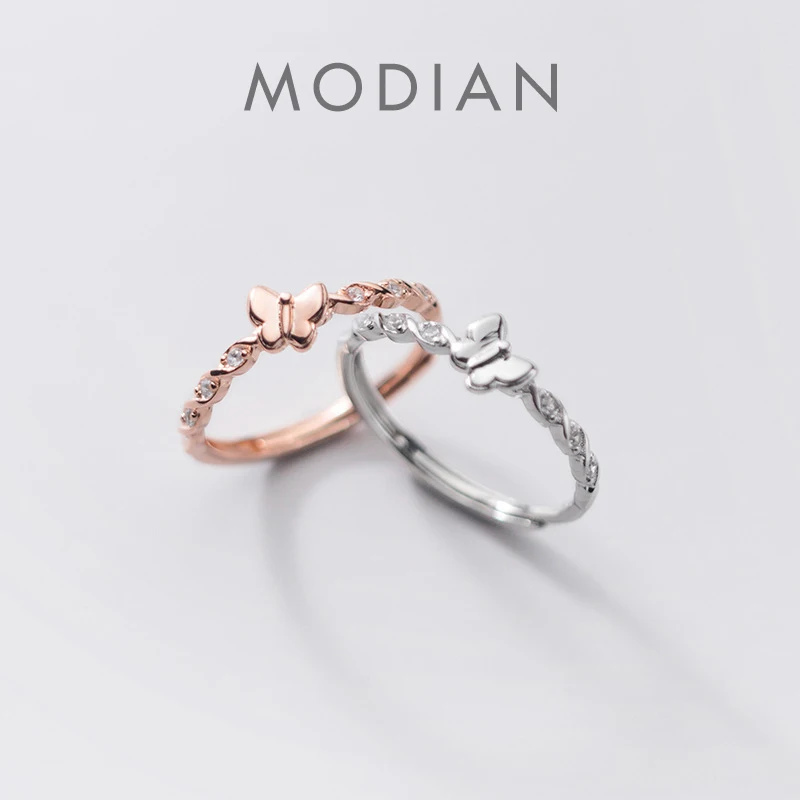 Modian Dazzling Clear CZ Simple Dancing Butterfly 100% 925 Sterling Silver Adjustable Rings for Women Insect Rings Fine Jewelry 1