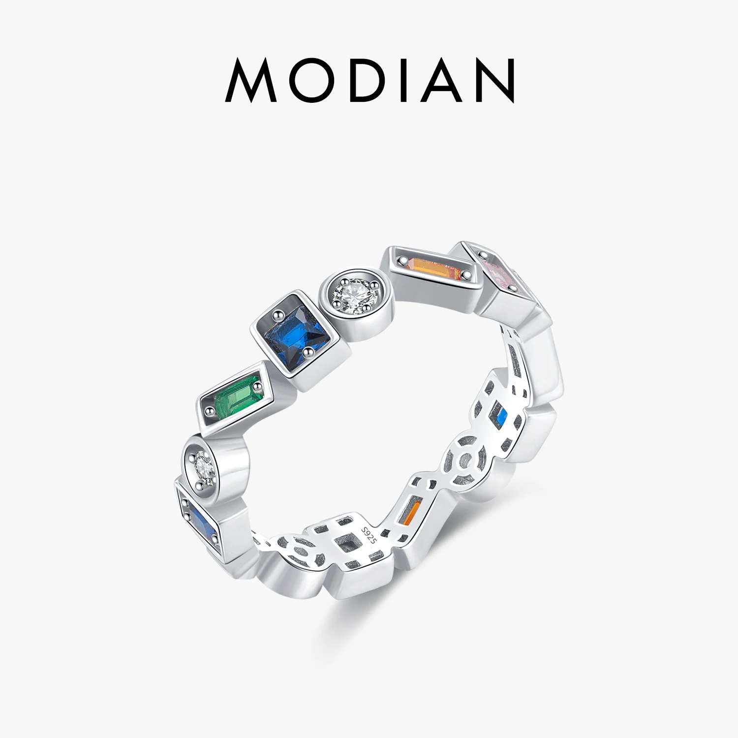 MODIAN 925 Sterling Silver Irregular Design Stackable Finger Ring Fashion Colorful Zirconia Party Rings For Women Jewelry Gift 1