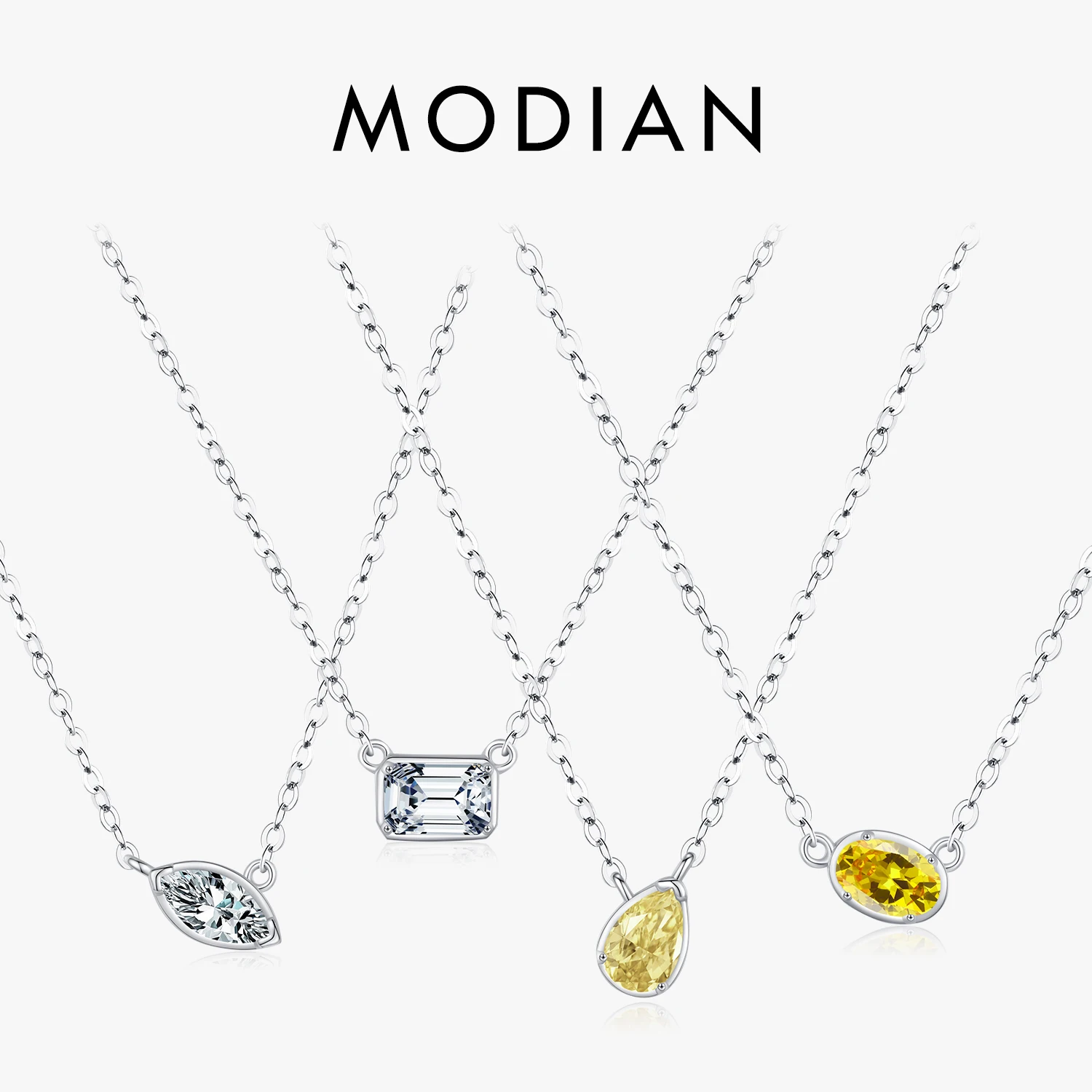 MODIAN 925 Sterling Silver Geometric Cubic Zirconia Pendant Necklace Fashion Stackable Asymmetrical Jewelry For Women Fine Gifts 1