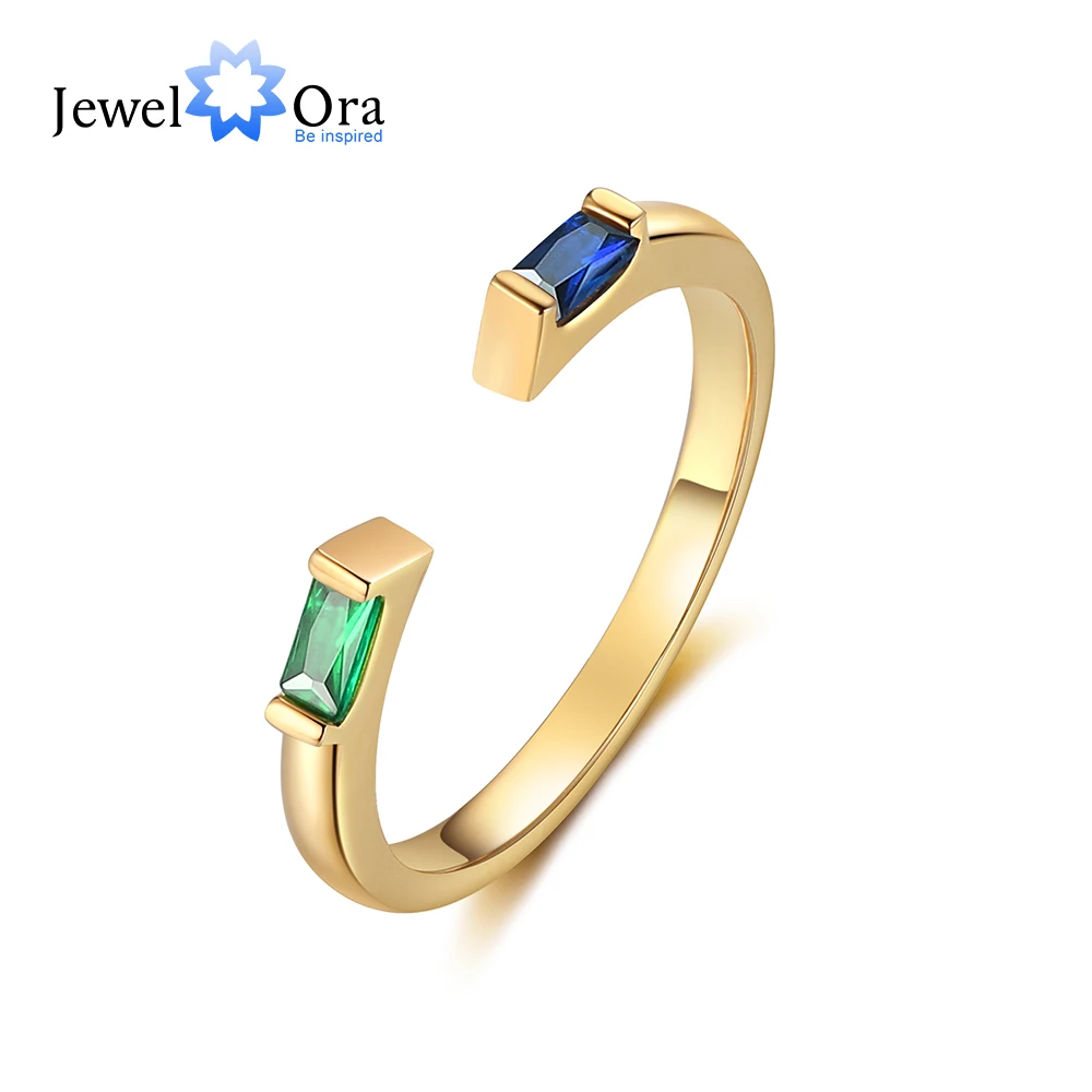 Minimalist Style Personalized Couple's Birthstone Ring Customized Open Rings for Women Anniversary Gift for Wife Girlfriend 1