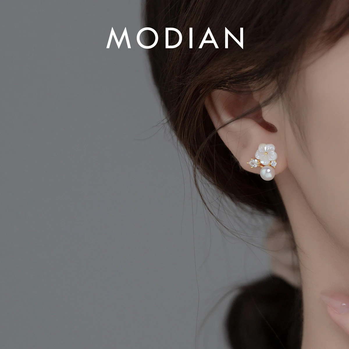 Modian Hot Sale 925 Sterling Silver Blooming White Frangipani Flower Pearl Stud Earring for Women Fashion Ear Pin Fine Jewelry 1