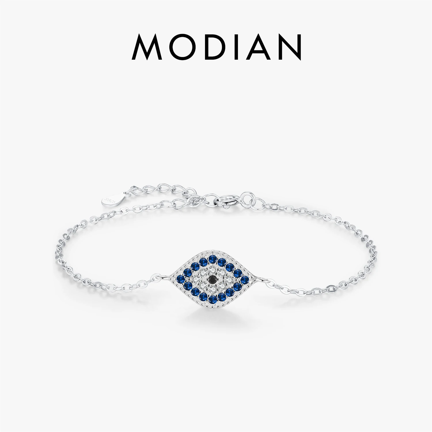 MODIAN 925 Sterling Silver Vintage Blue & Clear Zirconia Eyes Bracelet Stackable Vacation Link Chain Bracelets For Women Jewelry 1