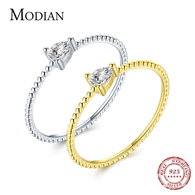 MODIAN Genuine 925 Sterling Silver Beads Band Small Water Drop Shape CZ Rings For Women Couple Gift Wedding Statement Jewelry 1