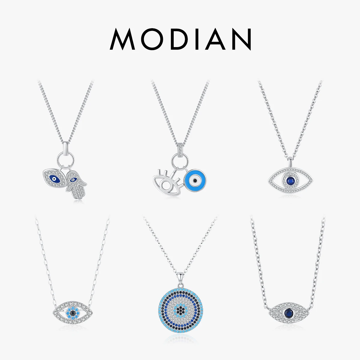 MODIAN 925 Sterling Silver Sexy Eyelash The Hand of Fatima Turquoise Pendant Lucky Blue Eye Necklace For Women Fine Jewelry Gift 1