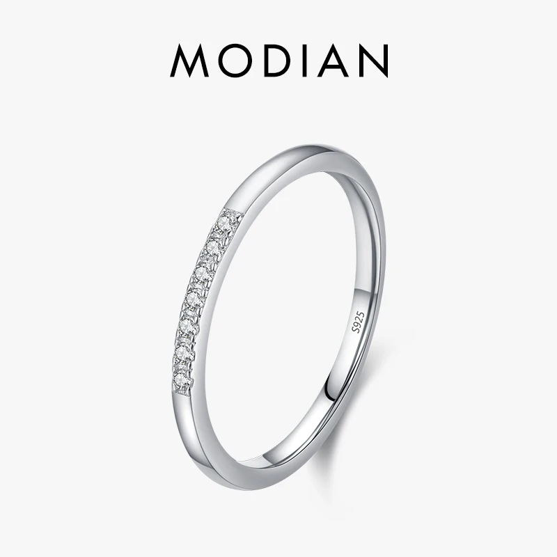 Modian 925 Sterling Silver Minimalist Clear Zirconia Stackable Ring For Women Anniversary Wedding Band Simple Fine Jewelry Gift 1