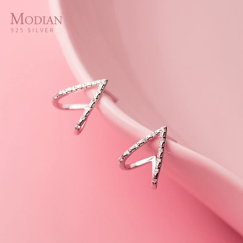 Modian Fashion 925 Sterling Silver V-Shape Cute Tiny Stud Earring for Women Luminous Clear CZ Ear Pin Fine Jewelry Accessories 1