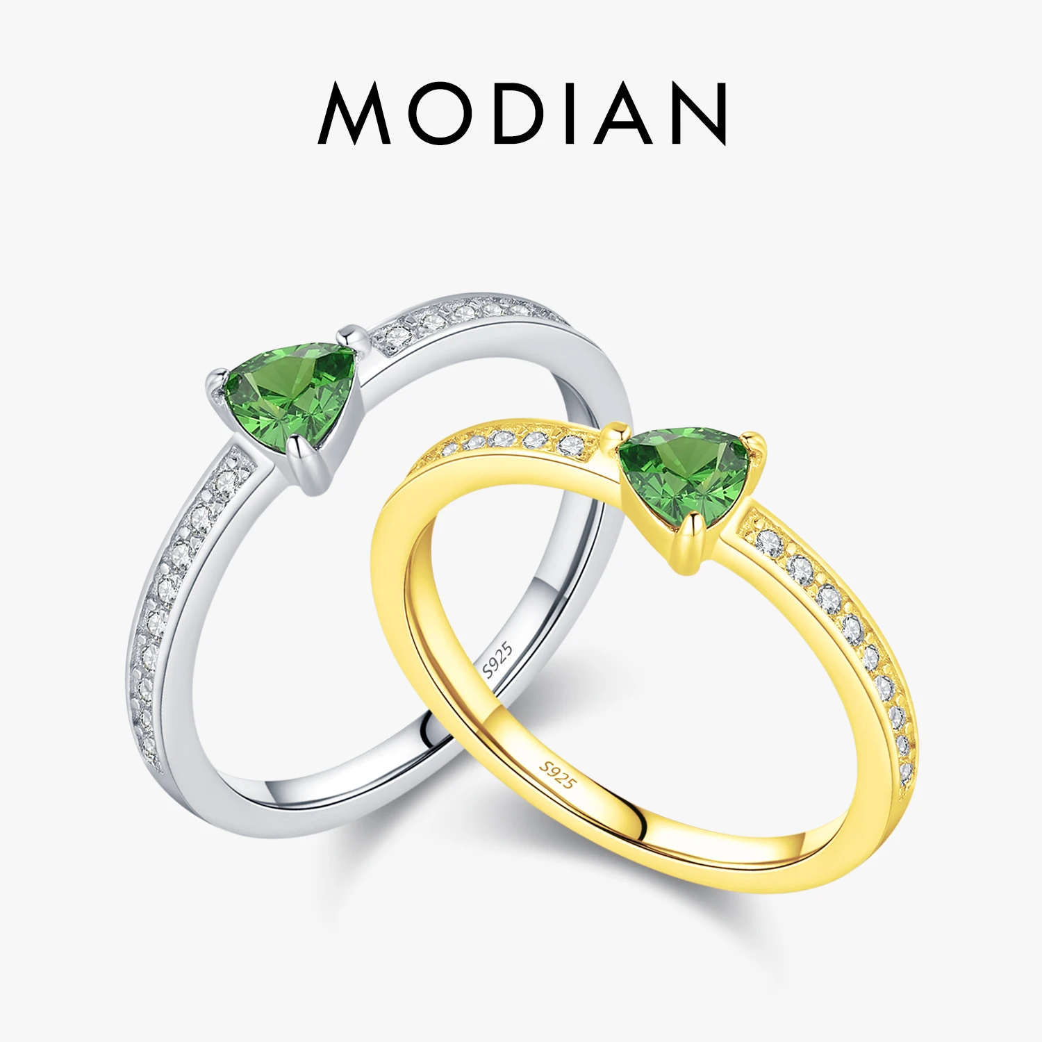 MODIAN 925 Sterling Silver Triangle Green CZ Stackable Finger Rings Platinum Plated Trendy Party Jewelry For Women Gifts 1