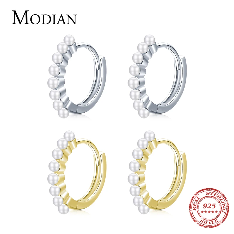 MODIAN Elegant Shell Pearl Gold Color Earrings 100% 925 Sterling Silver Simple Circle Hoop Earrings For Women Wedding Jewelry 1