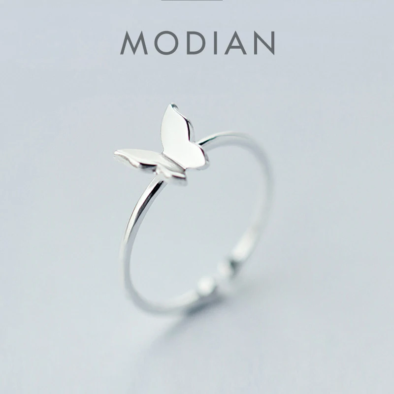 Modian Fashion Simple Insect Ring for Women Real 925 Sterling Silver Glossy Cute Butterfly Adjustable Finger Rings Fine Jewelry 1