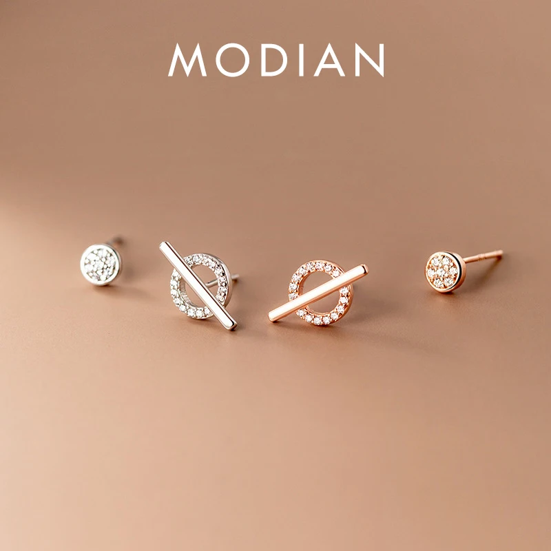 Modian Rose Gold Color Geometric Design Element Earring Round Clear CZ For Women 925 Sterling Silver Stud Earrings Jewelry Gift 1
