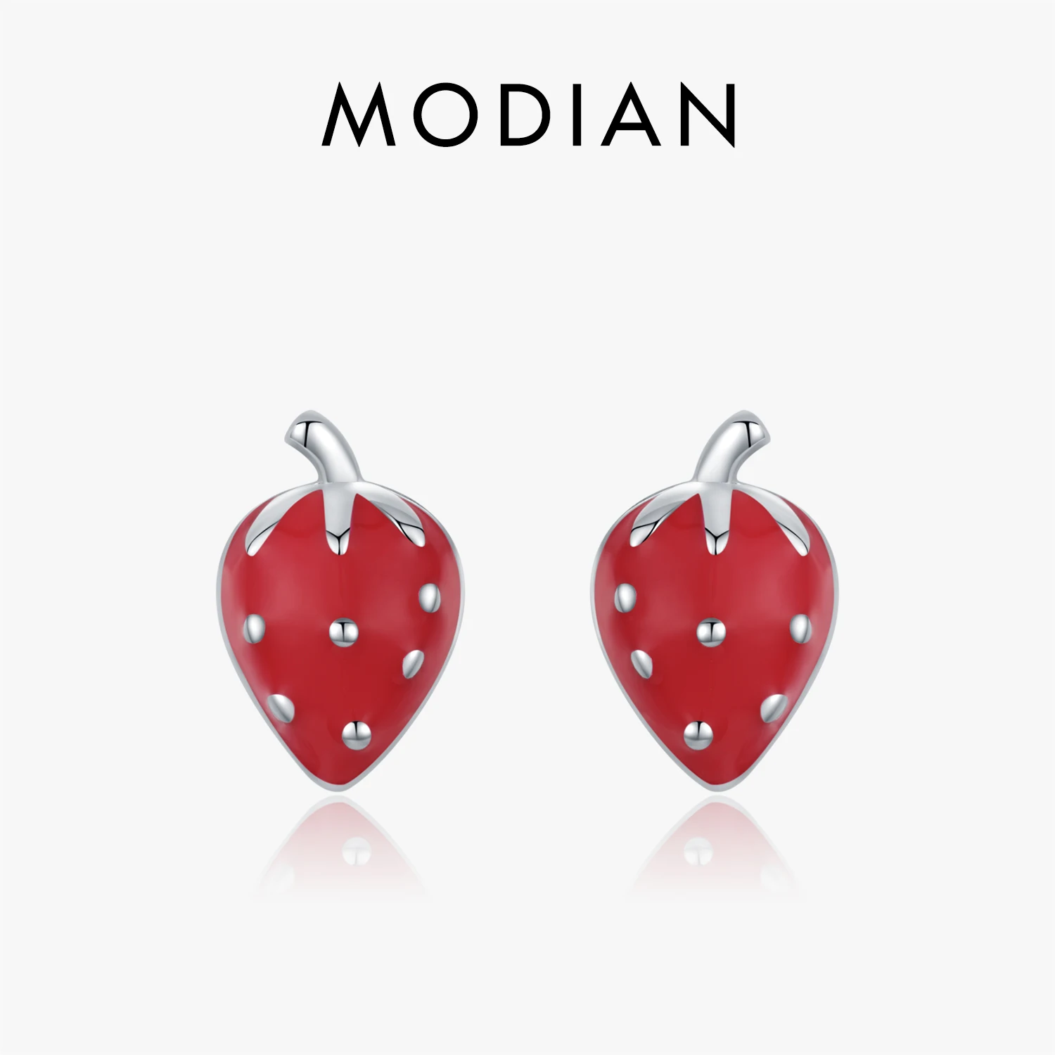 MODIAN 925 Sterling Silver Cute Sweet Small Strawberry Stud Earrings For Women Girls Party Fine Jewelry Accessories 1