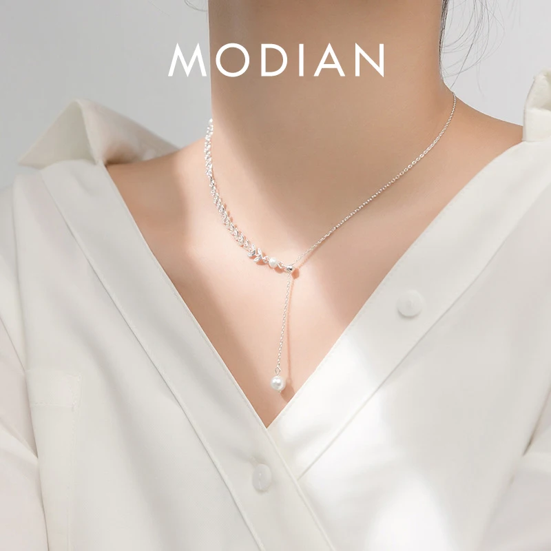 MODIAN Gold Color Wheat Ears Pearl Pendant Necklace for Women 925 Sterling Silver Luxury Wedding Necklace Fashion Fine Jewelry 1
