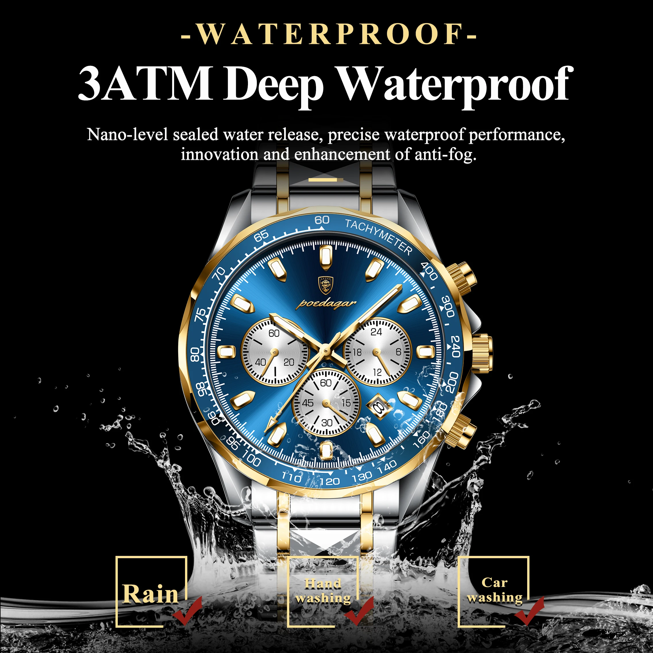 POEDAGAR Luxury Sports Watch Men Quartz Waterproof Luminous Date Chronograph Men's Watches Stainless Steel Man Watch Male Clock 3
