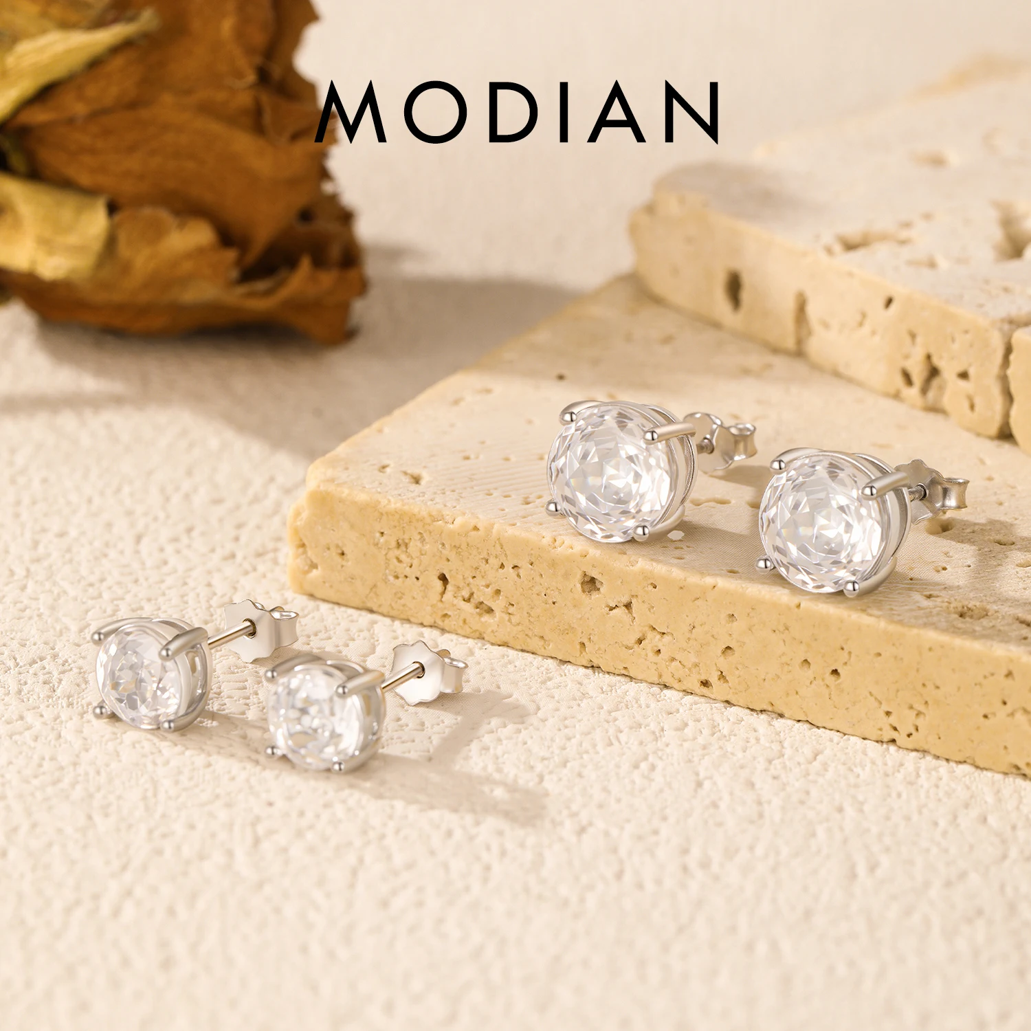 MODIAN 925 Sterling Silver Original Design Round Clear Rose Cut Cubic Zirconia Stud Earrings For Women Fine Jewelry 1