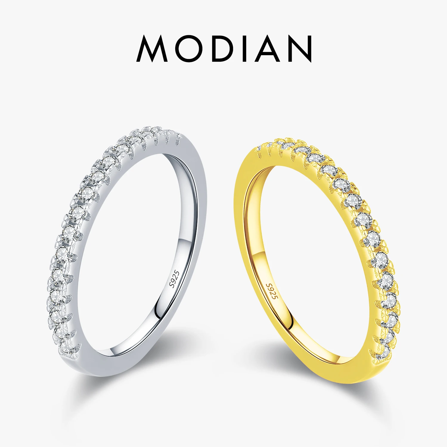 MODIAN 925 Sterling Silver Eternity Band Ring Classic Sparkling CZ Wedding Gold Color Rings For Women Engagement Fine Jewelry 1
