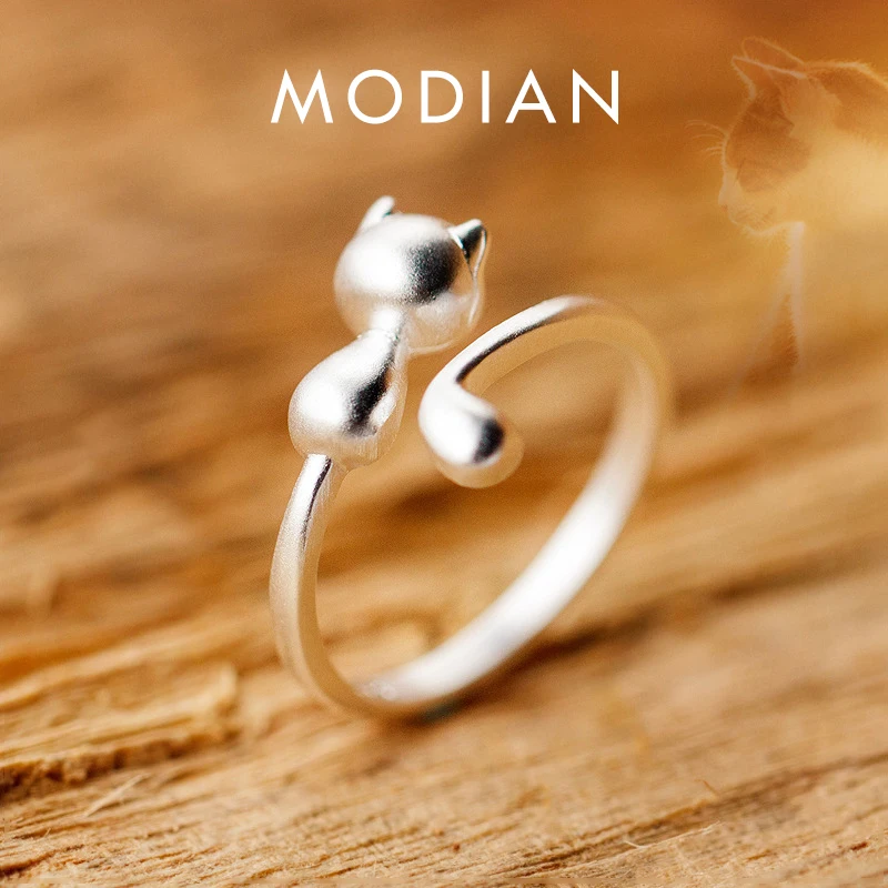 Modian Classic 925 Sterling Silver Animal Finger Ring for Women Fashion Simple Lovely Kittle Free Size Ring Fine Jewelry Bijoux 1